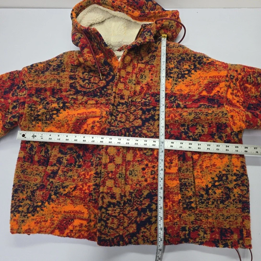BDG Urban Outfitters Women Orange Tapestry Sherpa Lined Hooded Jacket Medium - Picture 4 of 6